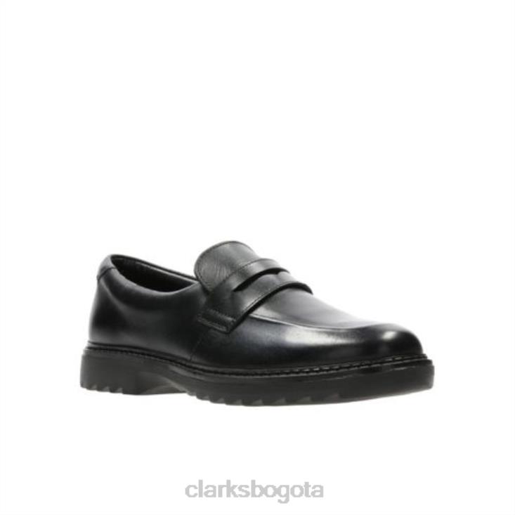 Clarks 0DX8L4907 clarks de cuero negro asher stride jnr f fit niños cuero negro