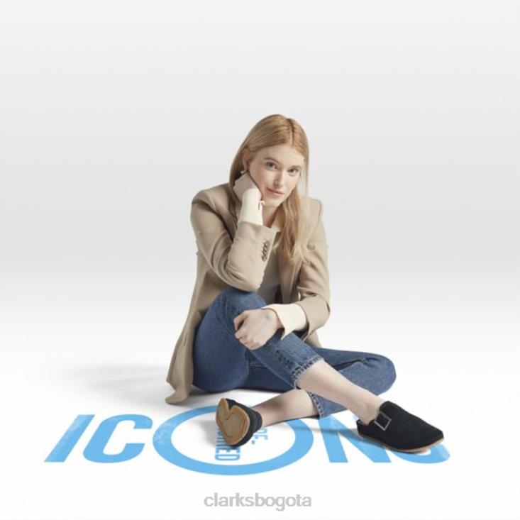 Clarks 0DX8L5155 Mule Clarks Brookleigh de ante negro con forro cálido unisexo Forro cálido de ante negro