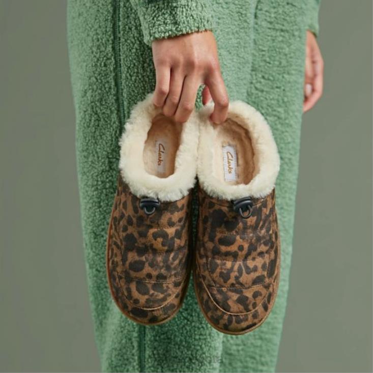 Clarks 0DX8L5160 Mule Clarks Pilton de ante de leopardo mujer ante de leopardo