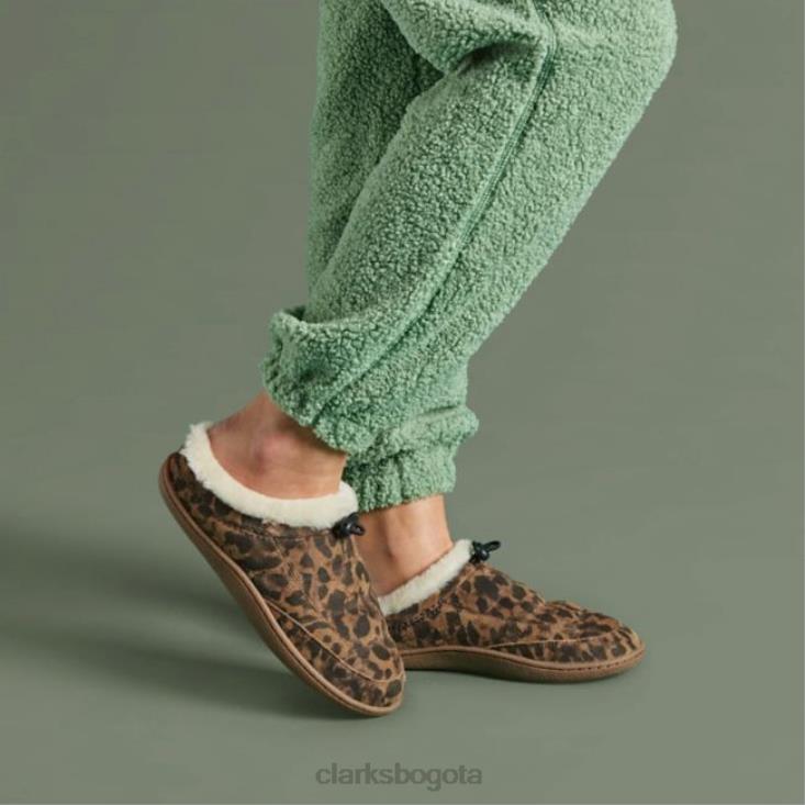 Clarks 0DX8L5160 Mule Clarks Pilton de ante de leopardo mujer ante de leopardo