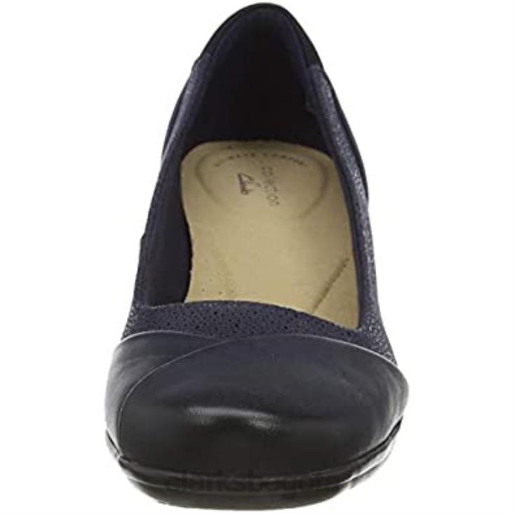 Clarks 0DX8L518 zapato de vestir uniforme emily alexa para mujer azul marino combi clarks mujer