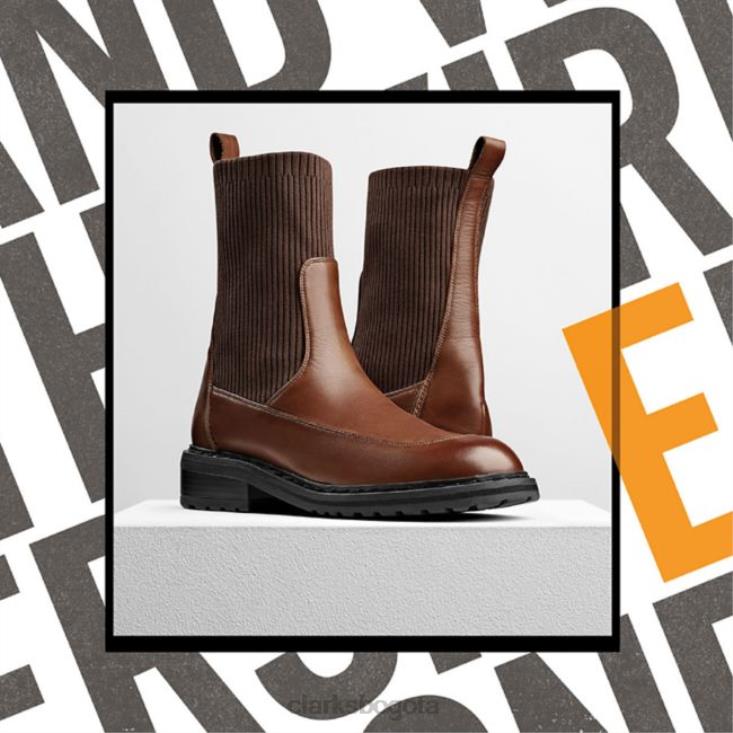 Clarks 0DX8L5306 clarks tilham knit cuero tostado oscuro cuero tostado oscuro mujer cuero bronceado oscuro