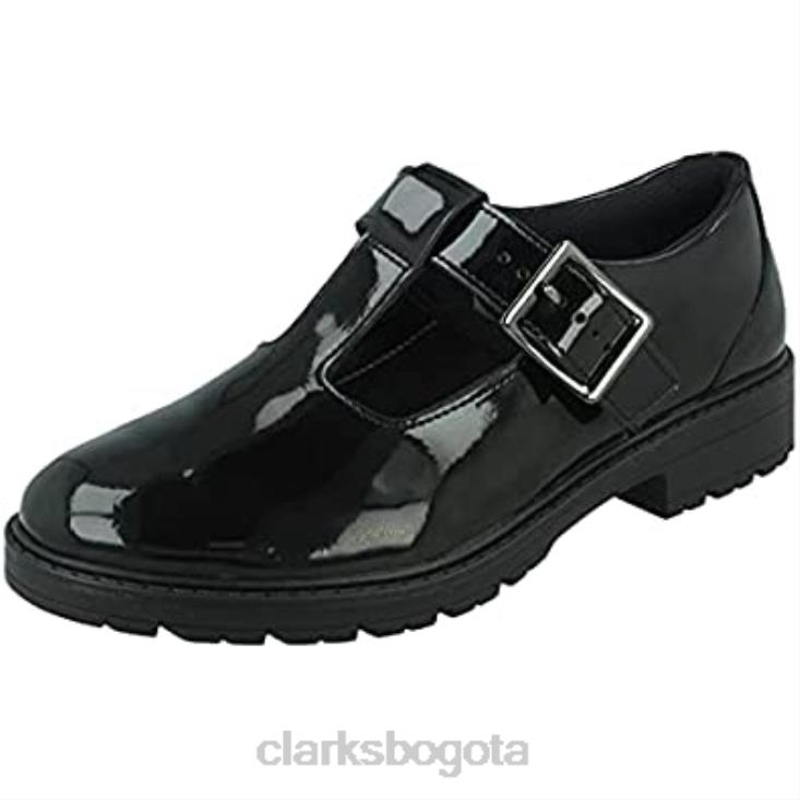 Clarks 0DX8L554 zapatos clarks loxham shiny juvenil charol negro unisexo