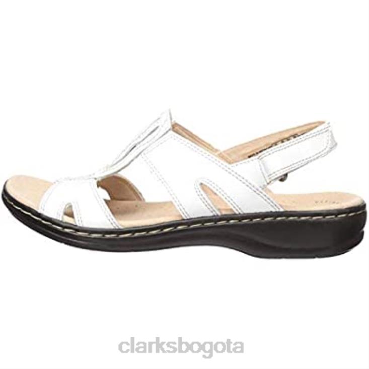 Clarks 0DX8L57 Clarks leisa skip sandalia plana de cuero blanco para mujer mujer cuero blanco