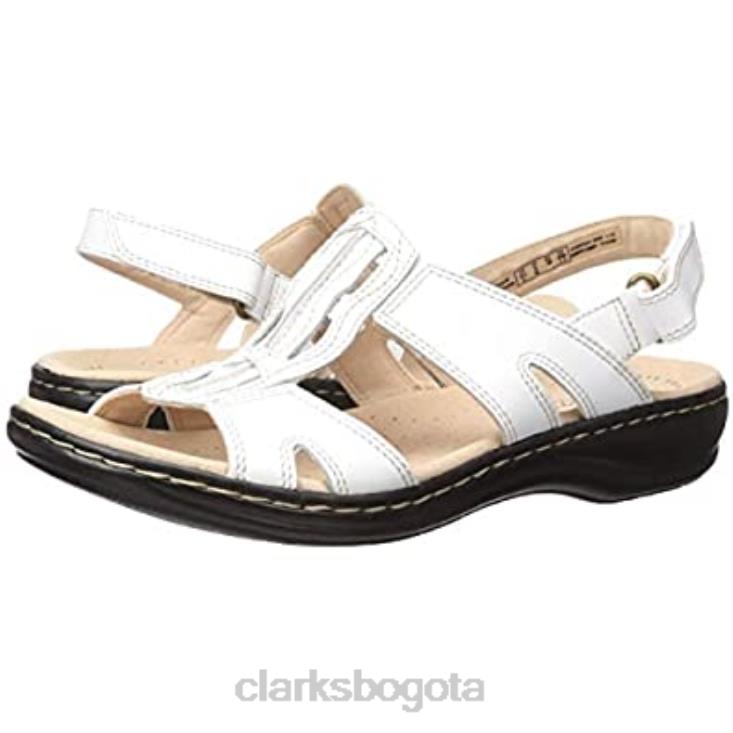 Clarks 0DX8L57 Clarks leisa skip sandalia plana de cuero blanco para mujer mujer cuero blanco