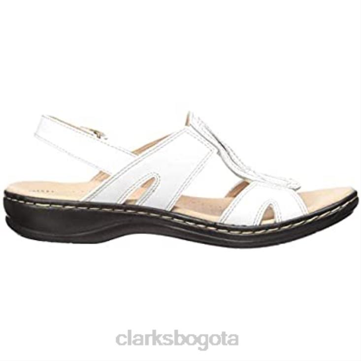 Clarks 0DX8L57 Clarks leisa skip sandalia plana de cuero blanco para mujer mujer cuero blanco