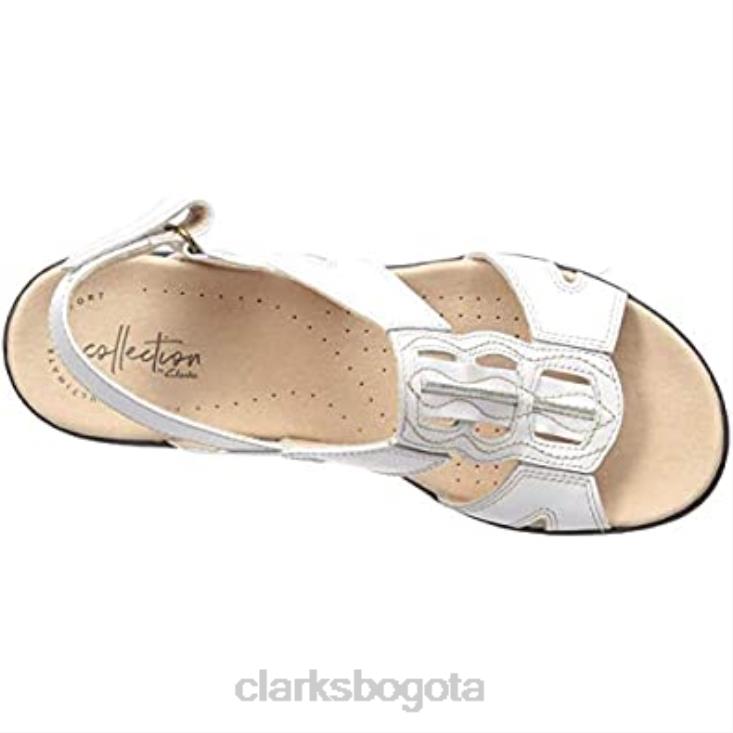 Clarks 0DX8L57 Clarks leisa skip sandalia plana de cuero blanco para mujer mujer cuero blanco