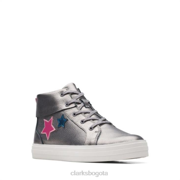 Clarks 0DX8L5729 clarks gun metal cuero nova city antiguo gun metal cuero niños cuero metalizado