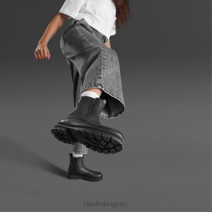 Clarks 0DX8L5734 praga mar juvenil cuero negro clarks de cuero negro niños cuero negro