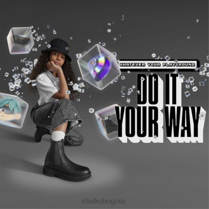 Clarks 0DX8L5734 praga mar juvenil cuero negro clarks de cuero negro niños cuero negro