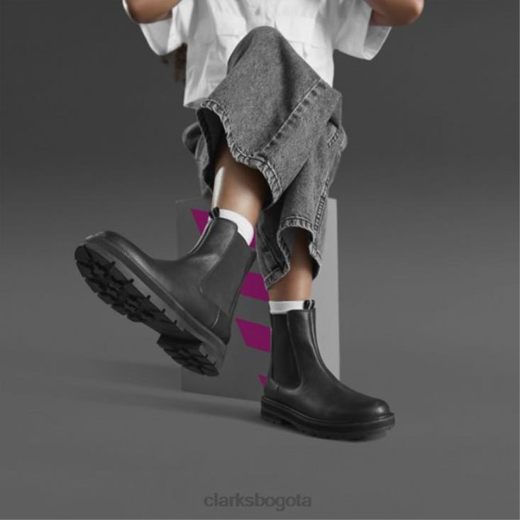 Clarks 0DX8L5734 praga mar juvenil cuero negro clarks de cuero negro niños cuero negro