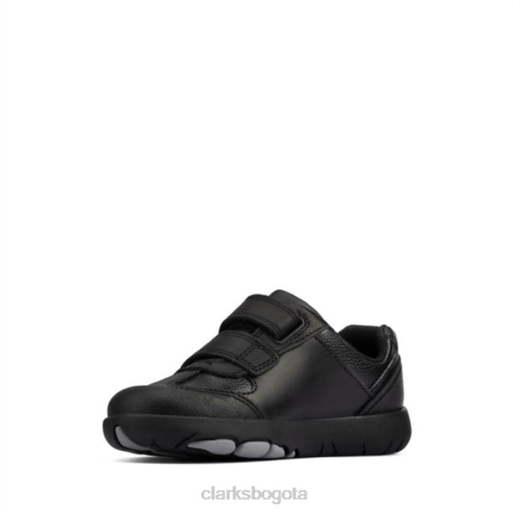 Clarks 0DX8L5844 clarks de cuero negro para niños rex stride de cuero negro niños cuero negro