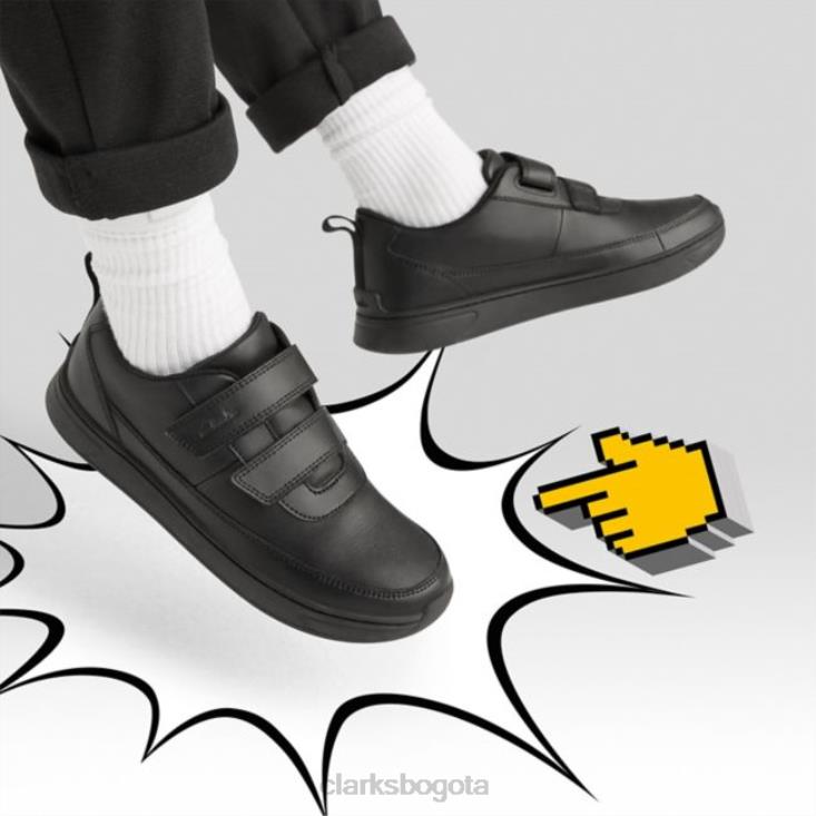 Clarks 0DX8L5851 clarks de cuero negro vibrante g bajo niño cuero negro niños cuero negro