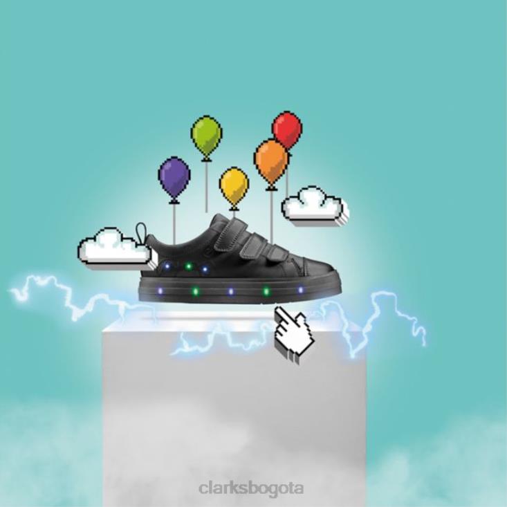 Clarks 0DX8L5854 llamarada brillante niño cuero negro clarks de cuero negro niños cuero negro