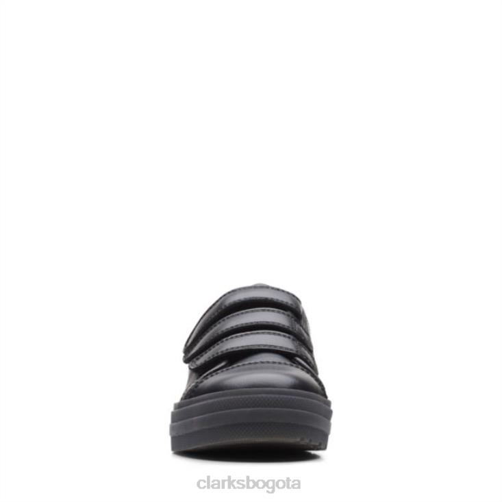 Clarks 0DX8L5854 llamarada brillante niño cuero negro clarks de cuero negro niños cuero negro