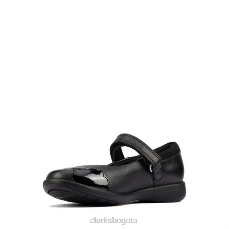 Clarks 0DX8L5855 grabado haz niño cuero negro clarks cuero negro niños cuero negro