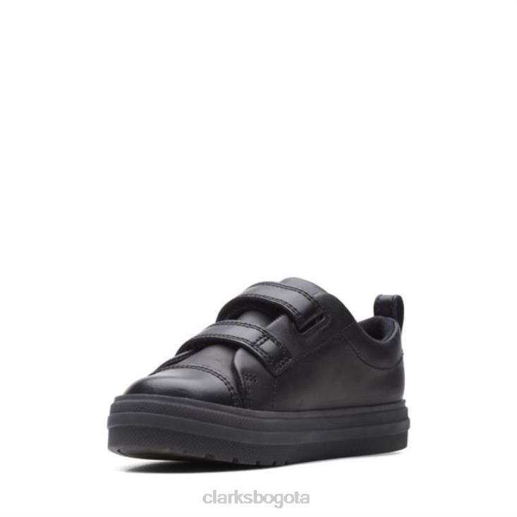Clarks 0DX8L5861 llamarada brillante niño cuero negro clarks cuero negro niños cuero negro