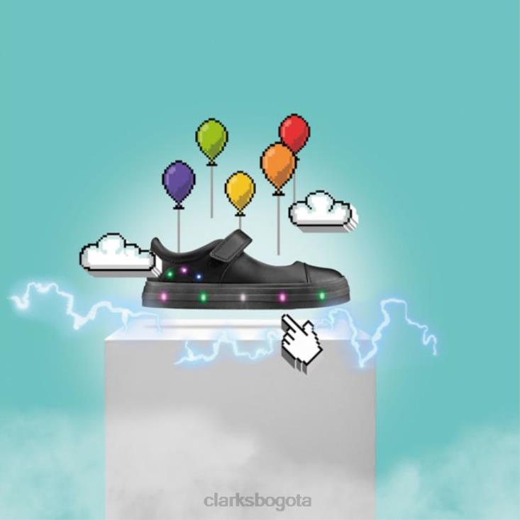 Clarks 0DX8L5874 clarks flare shiny niño cuero negro cuero negro niños cuero negro