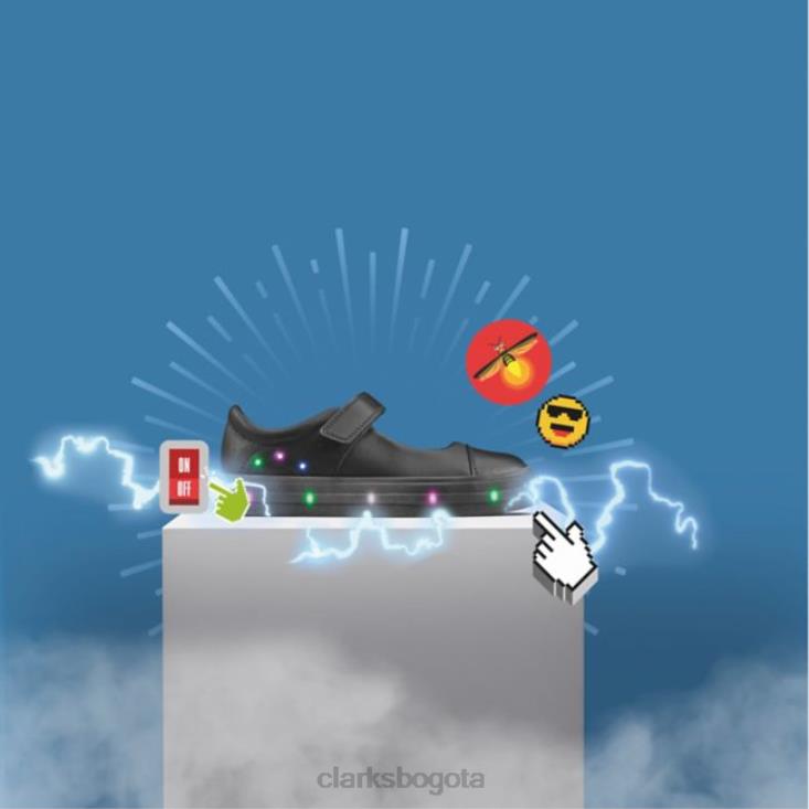 Clarks 0DX8L5874 clarks flare shiny niño cuero negro cuero negro niños cuero negro