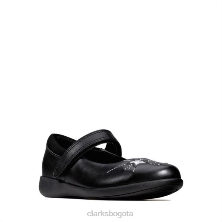 Clarks 0DX8L5887 grabado chispa niño cuero negro clarks cuero negro niños cuero negro