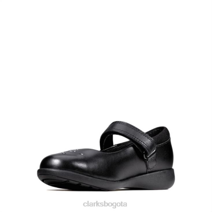 Clarks 0DX8L5887 grabado chispa niño cuero negro clarks cuero negro niños cuero negro