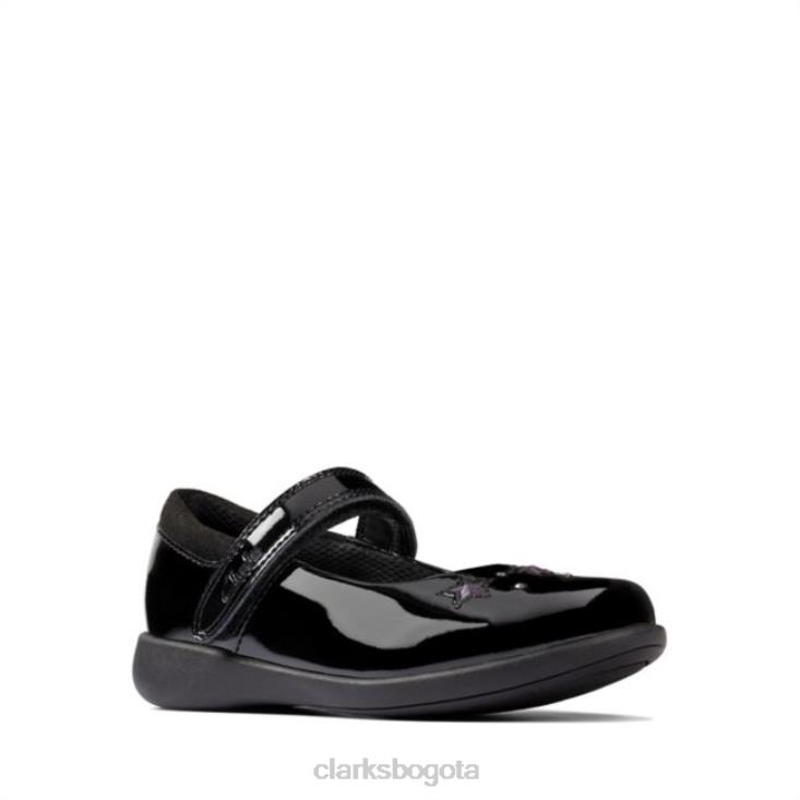 Clarks 0DX8L5902 grabar charol negro brillante para niños pequeños charol negro clarks niños charol negro