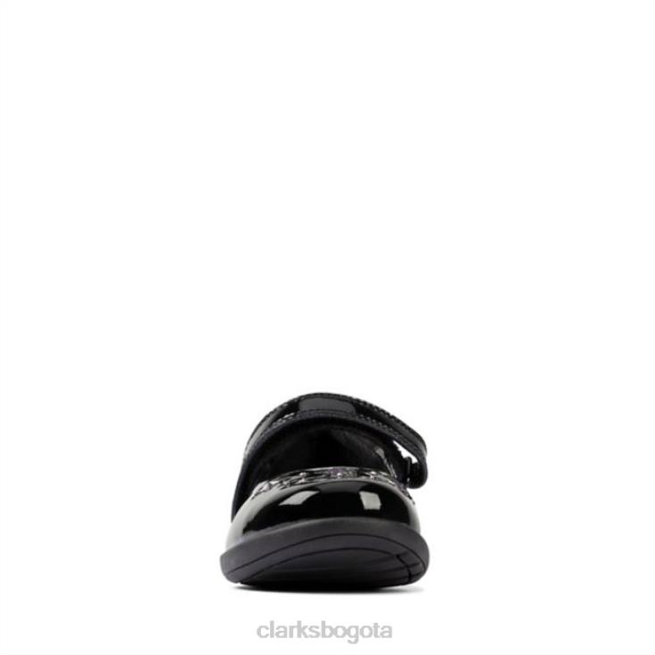 Clarks 0DX8L5902 grabar charol negro brillante para niños pequeños charol negro clarks niños charol negro