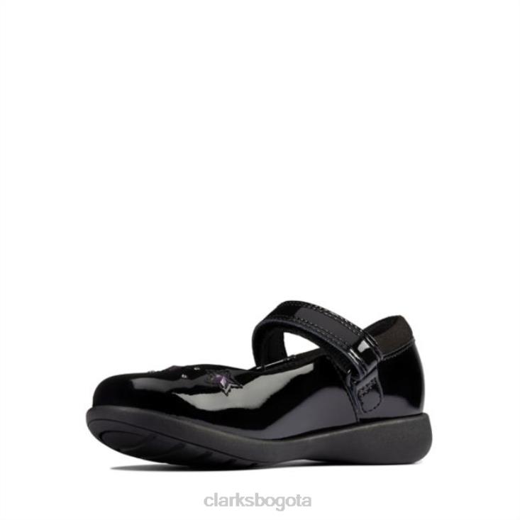 Clarks 0DX8L5902 grabar charol negro brillante para niños pequeños charol negro clarks niños charol negro