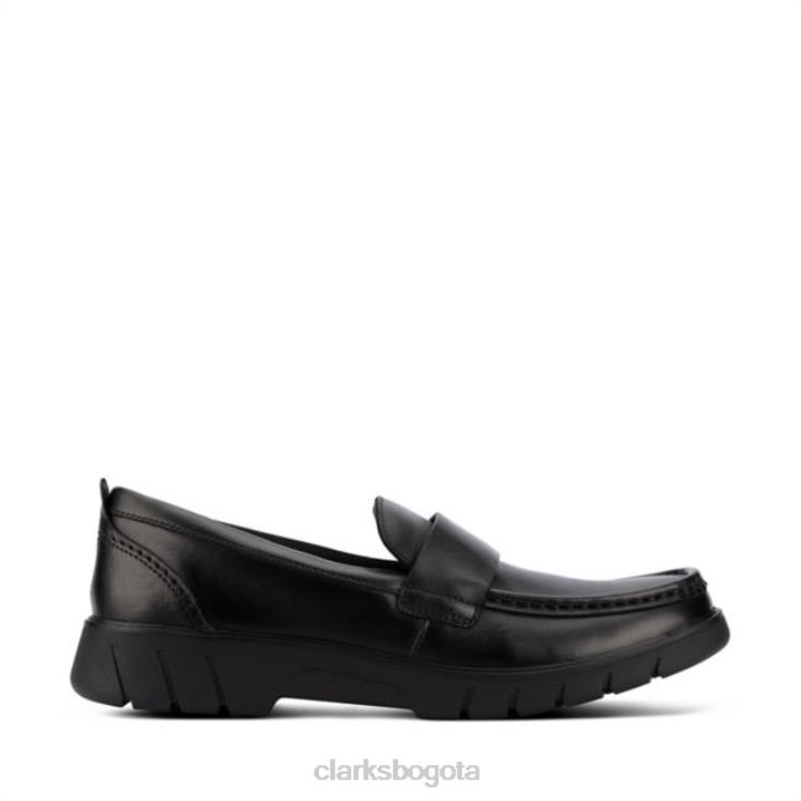 Clarks 0DX8L5968 clarks de cuero negro rama slip juvenil cuero negro unisexo cuero negro