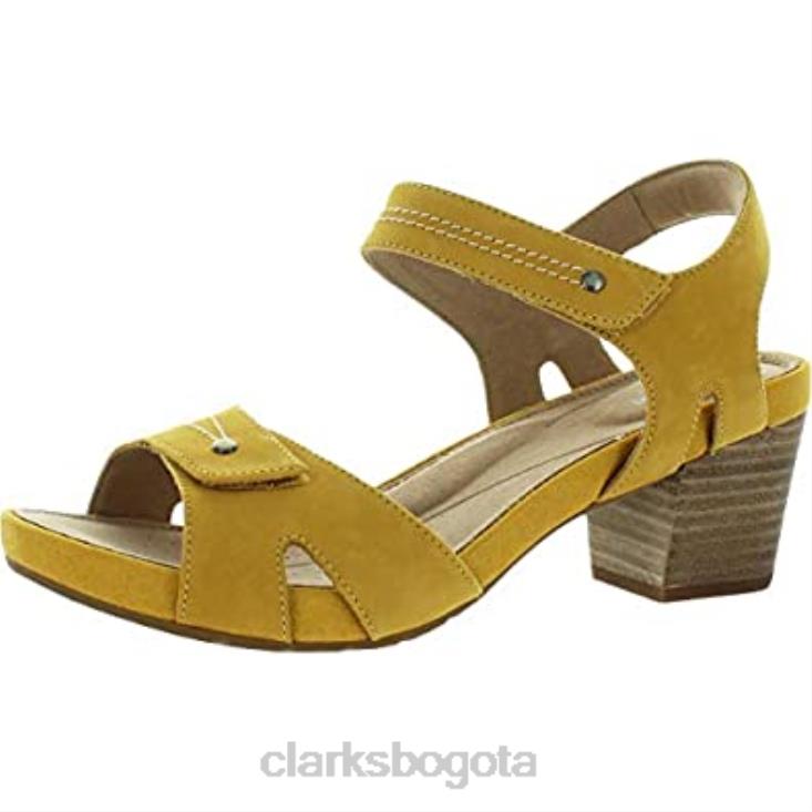 Clarks 0DX8L599 sandalias de tacón un palma vibe para mujer clarks yel low leather mujer cuero amarillo