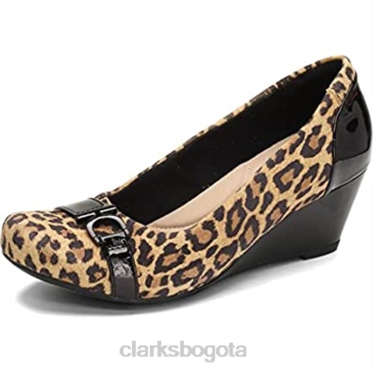 Clarks 0DX8L619 Zapatos de salón clarks flores poppy de ante de leopardo tostado para mujer mujer gamuza de leopardo bronceado