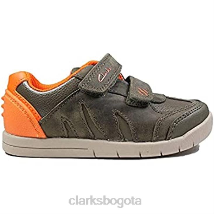Clarks 0DX8L62 zapatos rex play para niño de cuero verde caqui con cinta adhesiva para niños clarks niños