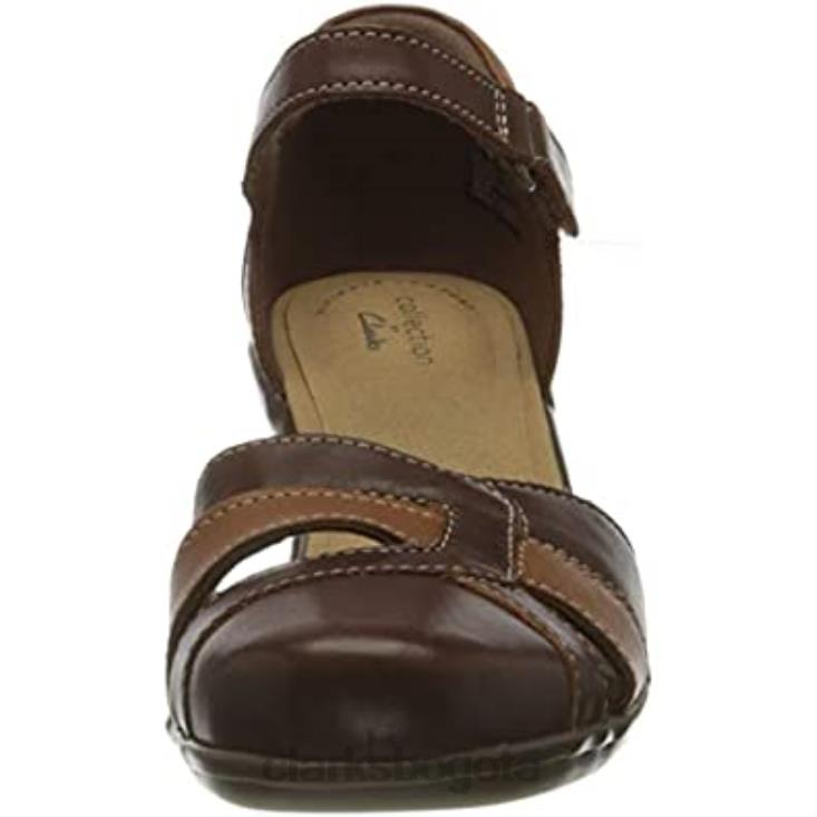 Clarks 0DX8L645 mujer 261 600764 emily daisy sandalias de tacón clarks combinación de cuero tostado oscuro mujer