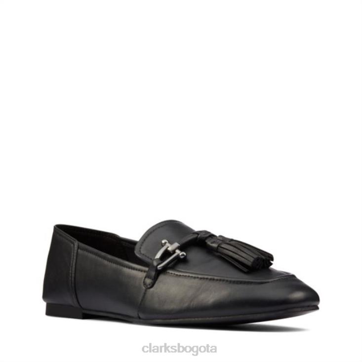 Clarks 0DX8L6465 Clarks cuero negro puro 2 borlas cuero negro unisexo cuero negro