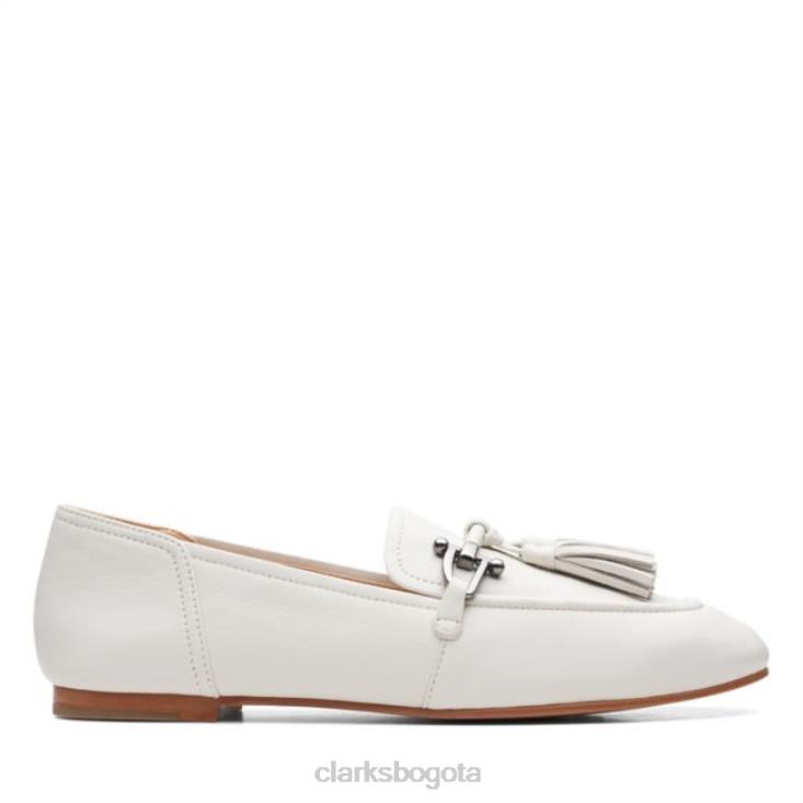 Clarks 0DX8L6468 Clarks de cuero blanco puro 2 borlas de cuero blanco unisexo cuero blanco
