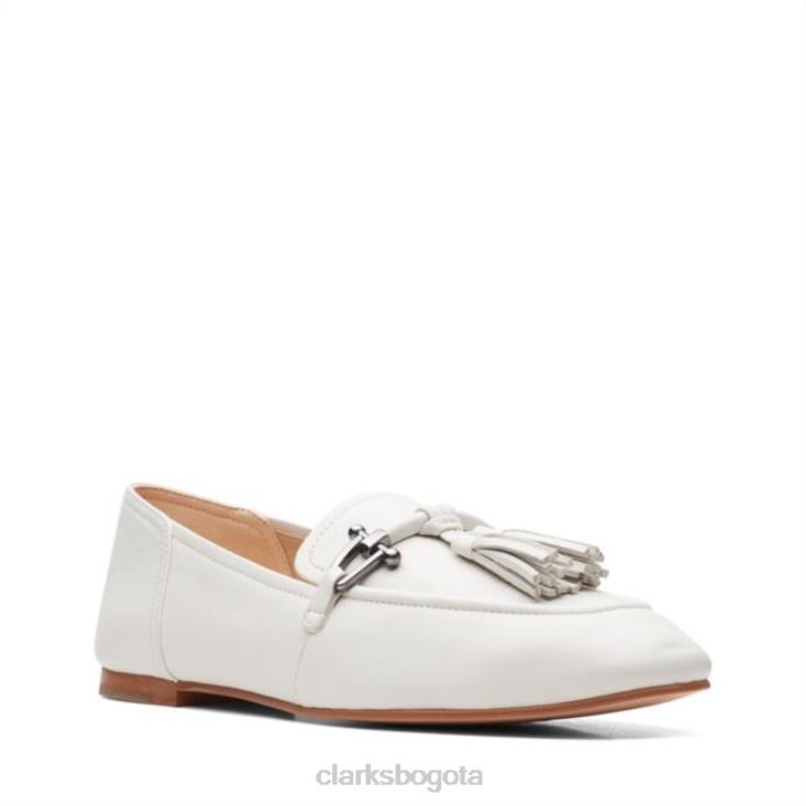 Clarks 0DX8L6468 Clarks de cuero blanco puro 2 borlas de cuero blanco unisexo cuero blanco