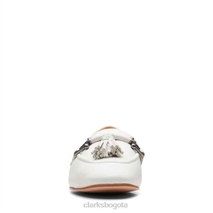 Clarks 0DX8L6468 Clarks de cuero blanco puro 2 borlas de cuero blanco unisexo cuero blanco