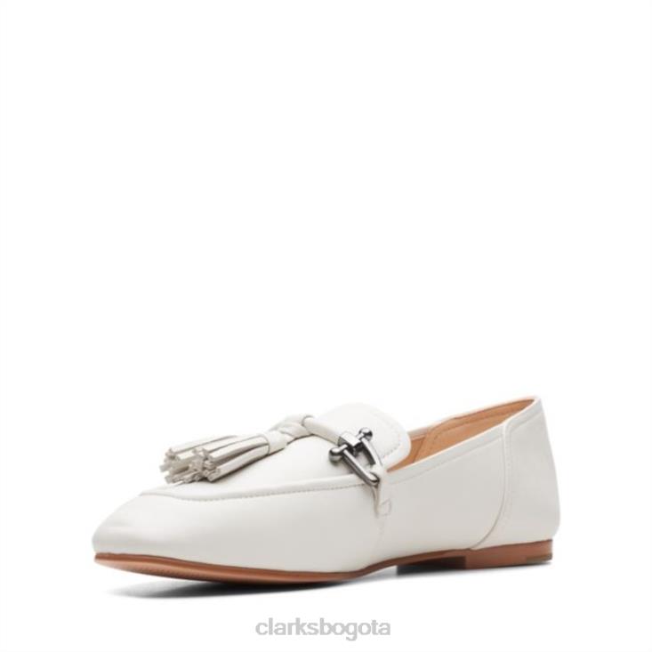 Clarks 0DX8L6468 Clarks de cuero blanco puro 2 borlas de cuero blanco unisexo cuero blanco