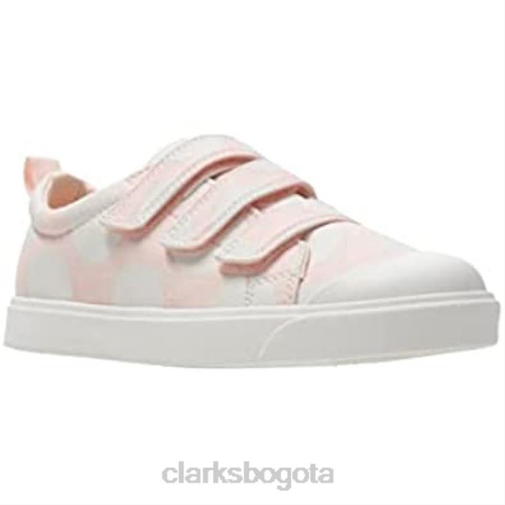 Clarks 0DX8L651 Clarks rosa niños niños niñas zapatos de lona con gancho y bucle City flare lo k niños rosa