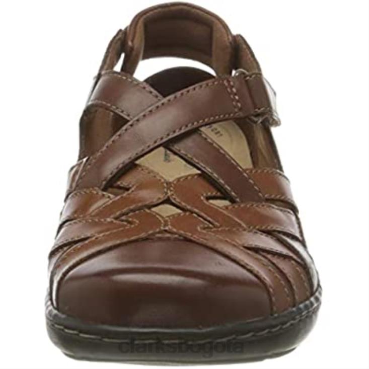 Clarks 0DX8L770 Mocasín Clarks Cora Dream para mujer combinación plana de cuero color canela mujer combinación de cuero tostado