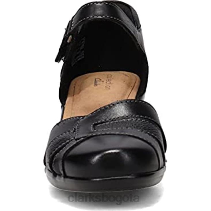 Clarks 0DX8L792 Zapatos de tacón combi clarks emily daisy de mujer de piel negra mujer combinación de cuero negro