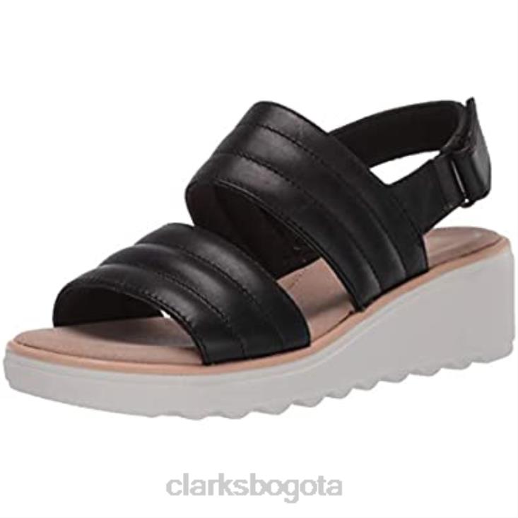 Clarks 0DX8L825 Sandalias Clarks Jillian de cuero negro con cuña baja para mujer mujer cuero negro