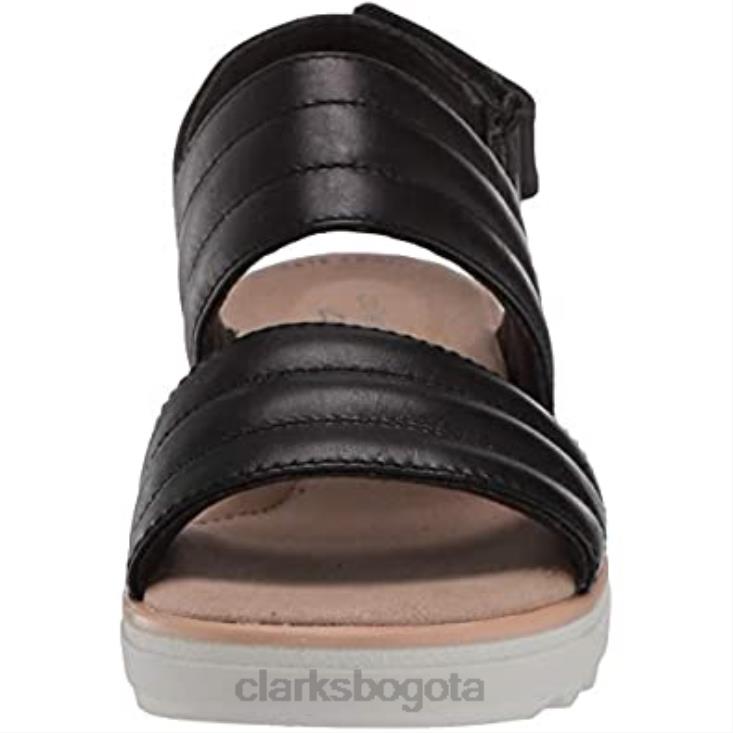 Clarks 0DX8L825 Sandalias Clarks Jillian de cuero negro con cuña baja para mujer mujer cuero negro