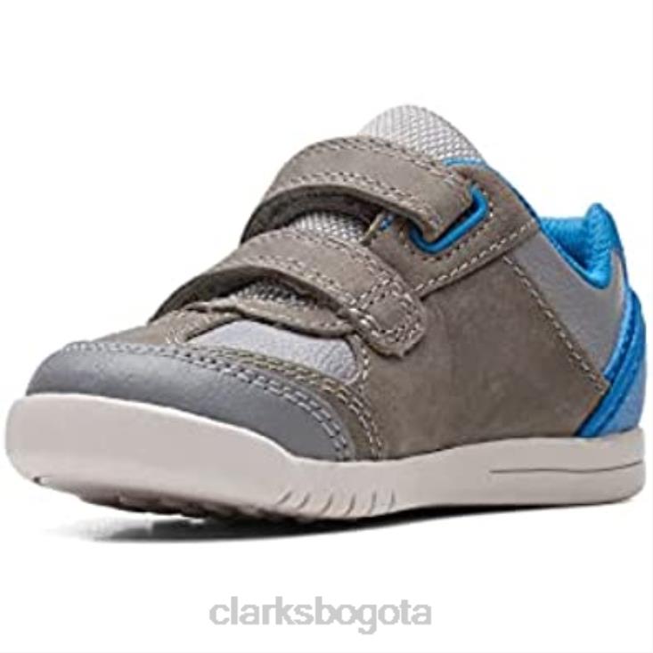 Clarks 0DX8L842 Zapatos de cuero clarks rex play para niños pequeños gris/azul niños