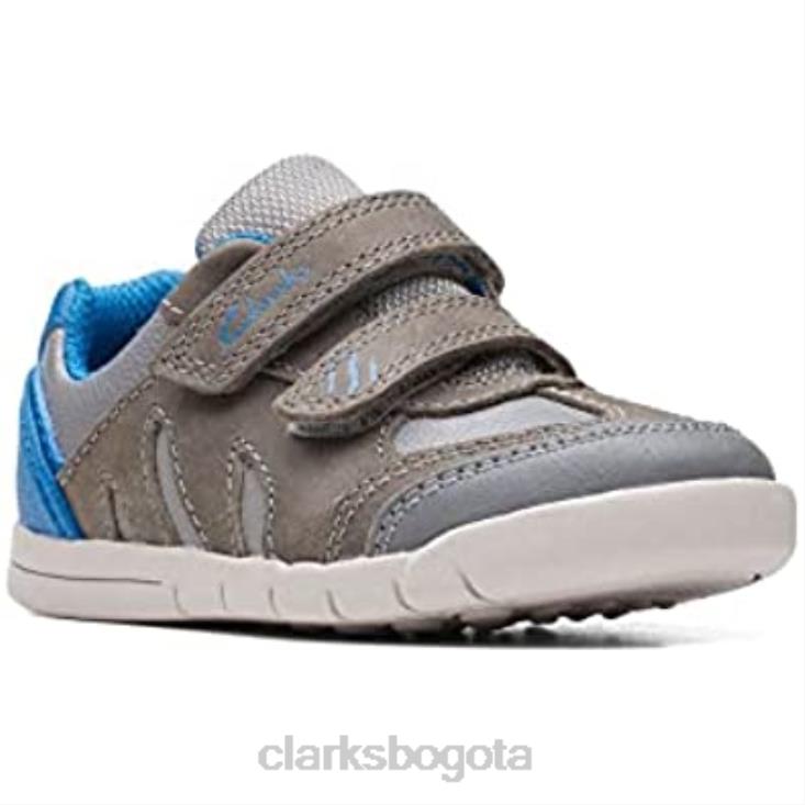 Clarks 0DX8L842 Zapatos de cuero clarks rex play para niños pequeños gris/azul niños