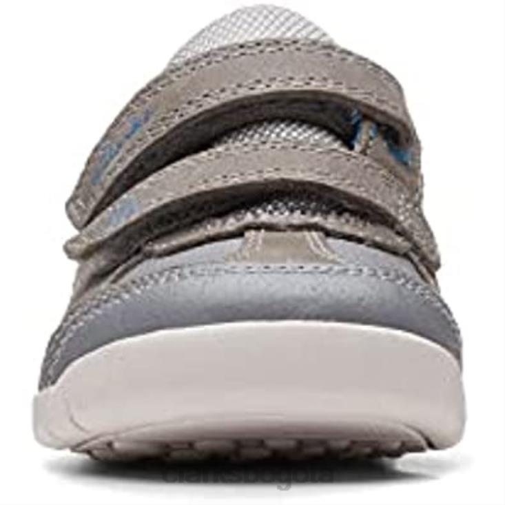 Clarks 0DX8L842 Zapatos de cuero clarks rex play para niños pequeños gris/azul niños