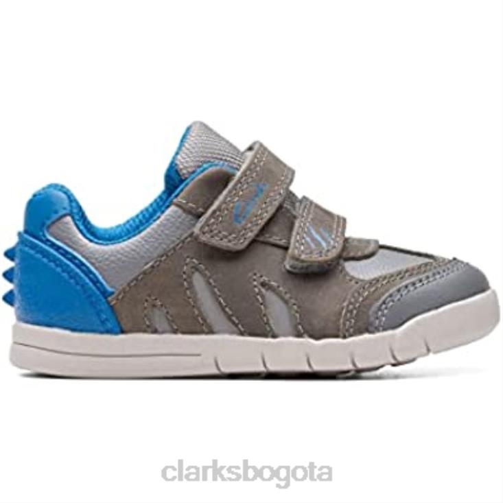 Clarks 0DX8L842 Zapatos de cuero clarks rex play para niños pequeños gris/azul niños