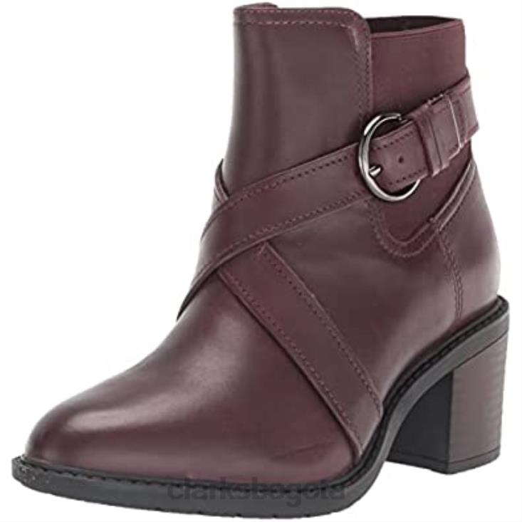 Clarks 0DX8L843 Botín con tiras escena mujer clarks piel burdeos mujer cuero burdeos