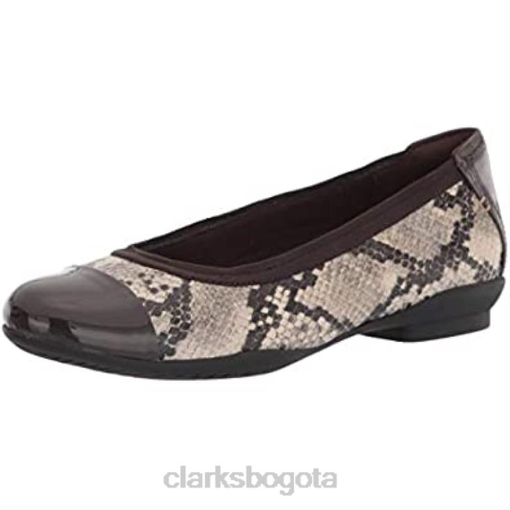 Clarks 0DX8L894 bailarinas de mujer sara orquídea color topo charol de serpiente combi clarks mujer combi charol serpiente topo