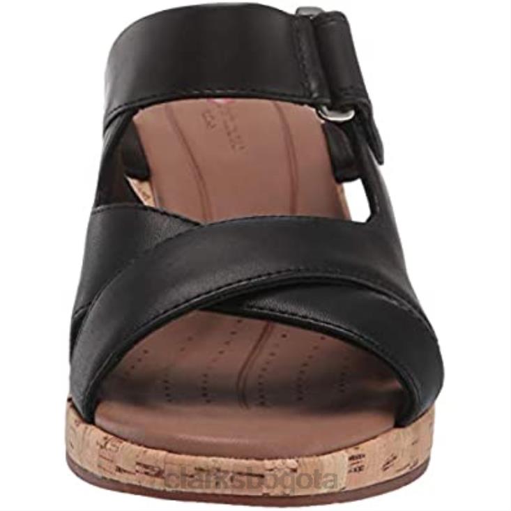 Clarks 0DX8L92 Sandalia de cuña deslizante un plaza de cuero negro para mujer clarks mujer cuero negro